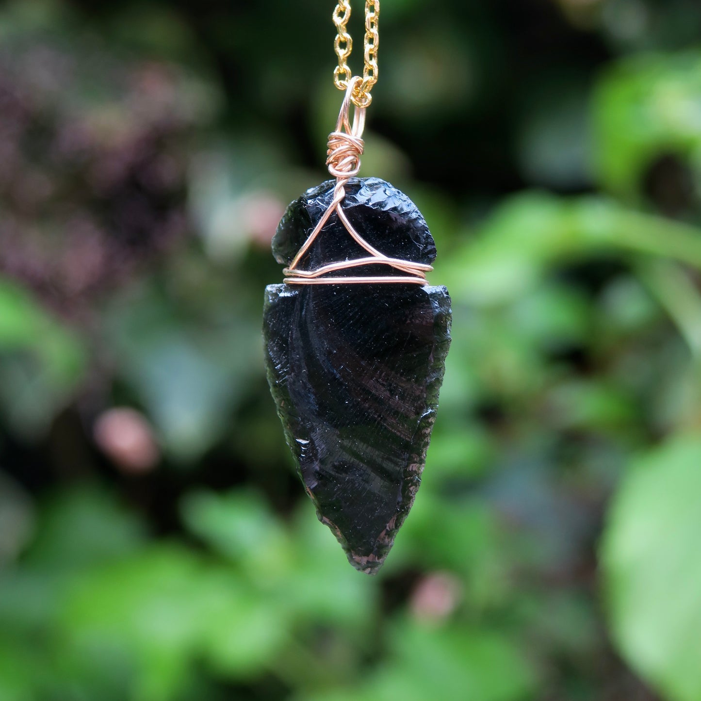 Obsidian Arrow Head Pendant | 14k Gold-Fill Wire