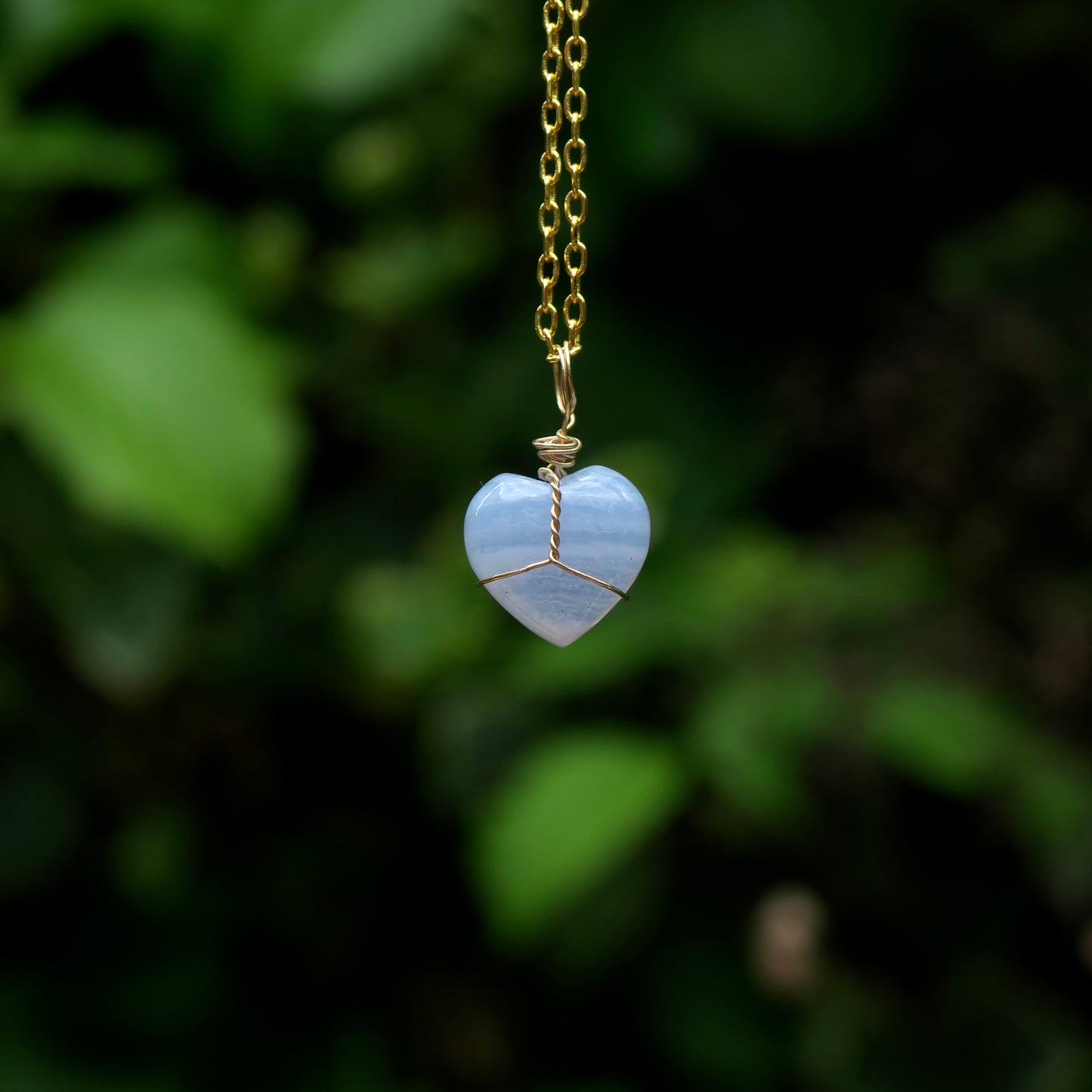 Mini Blue Lace Agate Heart Pendant | 14k Gold-Fill