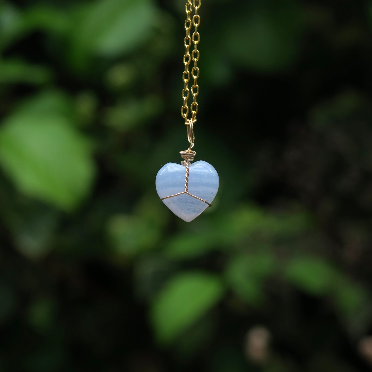 Mini Blue Lace Agate Heart Pendant | 14k Gold-Fill