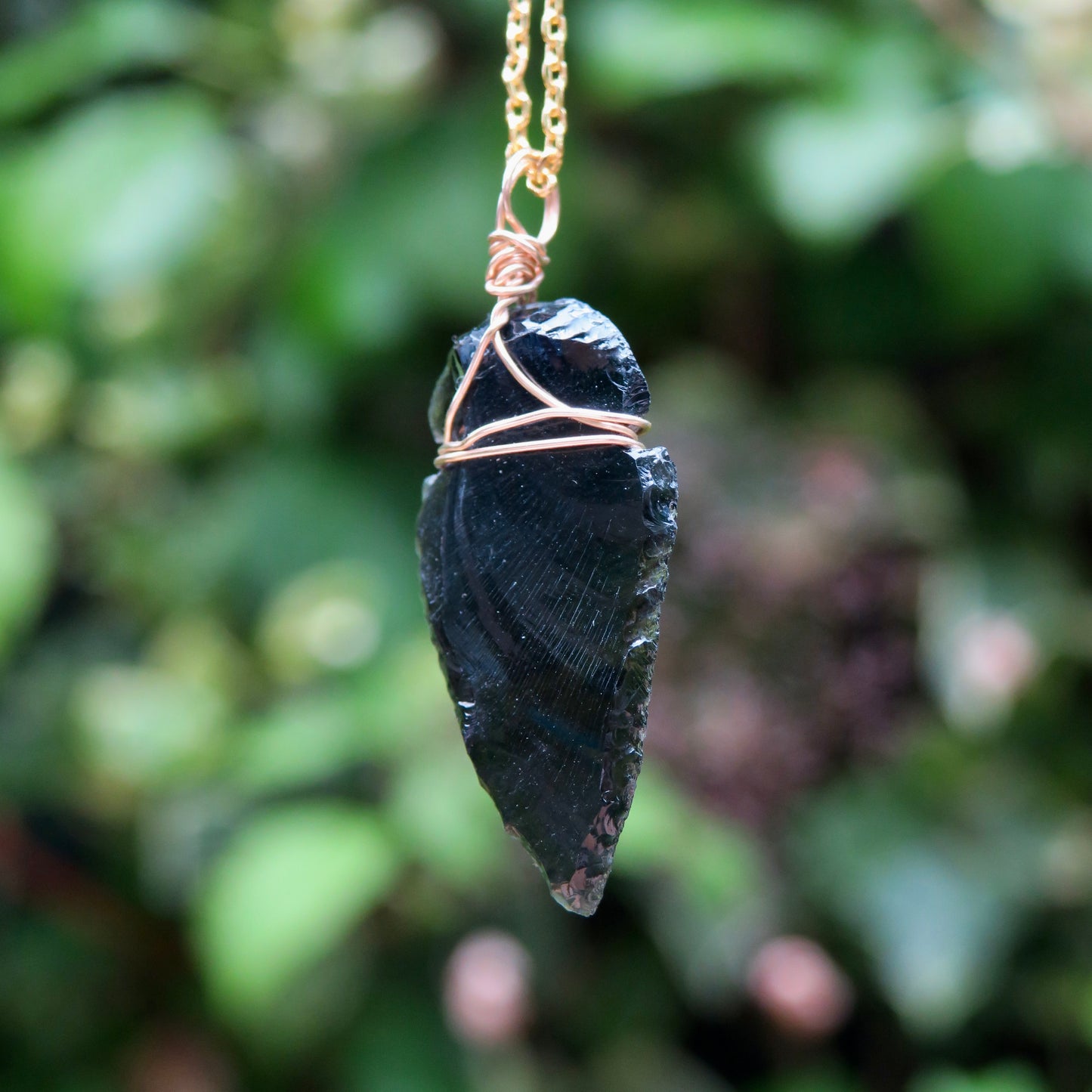 Obsidian Arrow Head Pendant | 14k Gold-Fill Wire