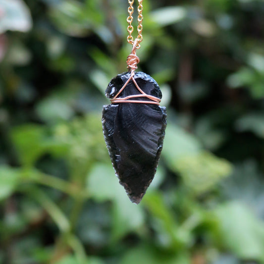 Obsidian Arrow Head Pendant | 14k Gold-Fill Wire