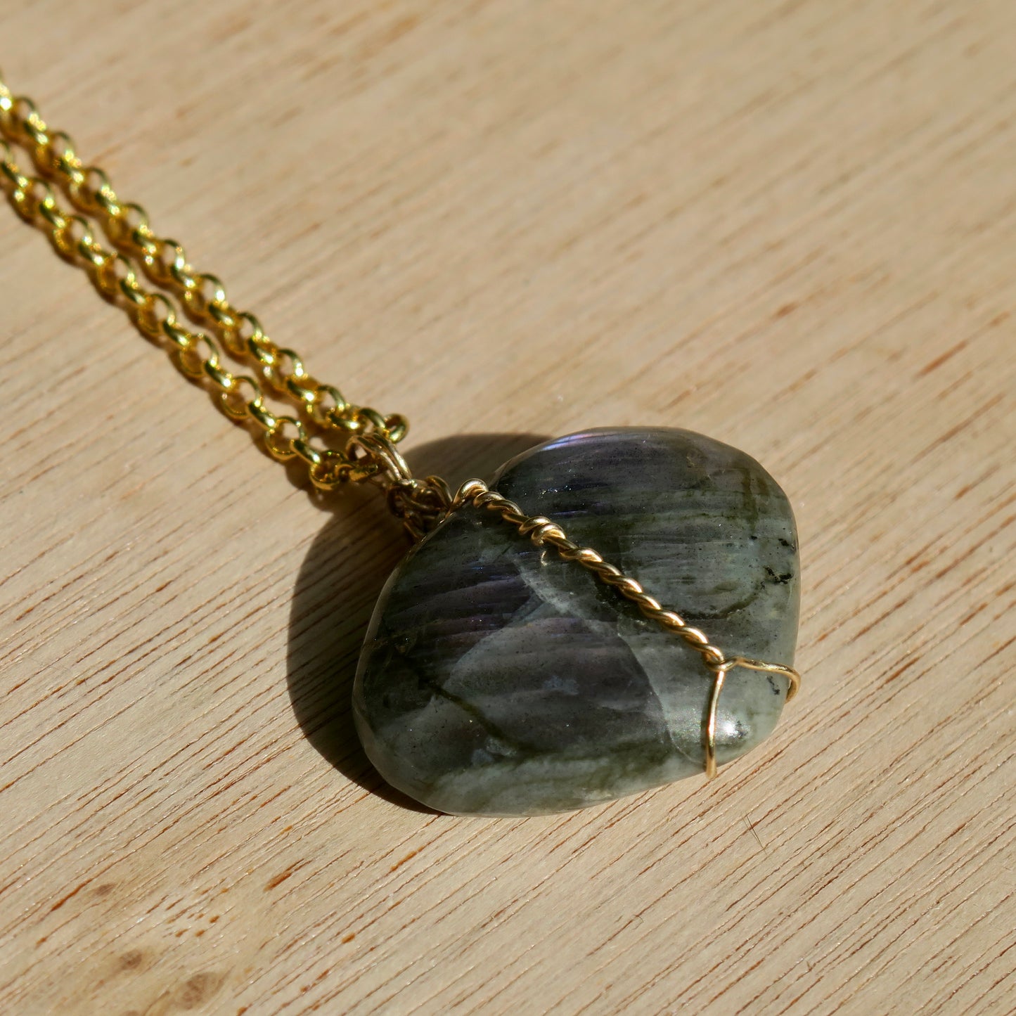 Large Labradorite Heart Pendant | 14k Gold-Fill