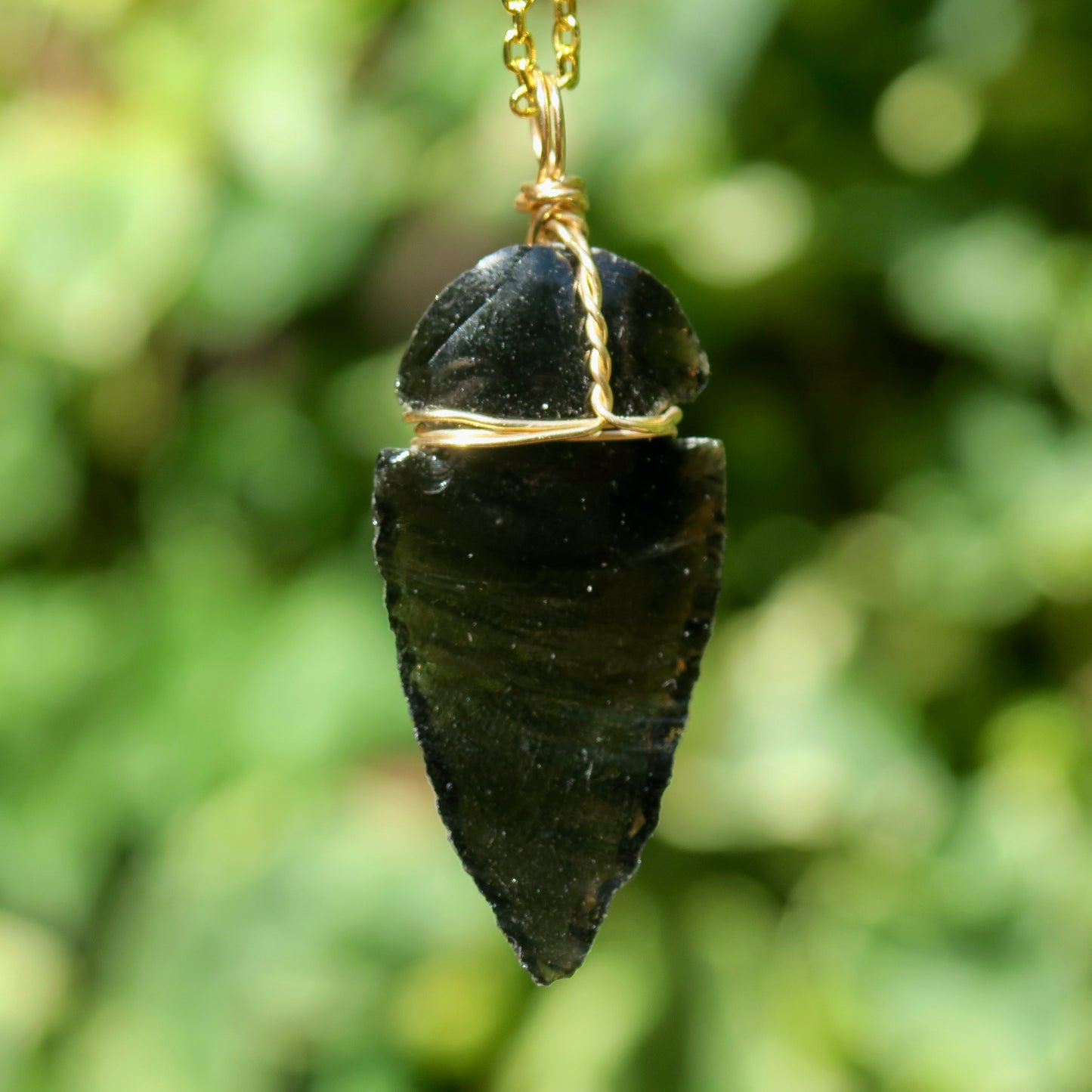 Obsidian Arrow Head Pendant | 14k Gold-Fill Wire