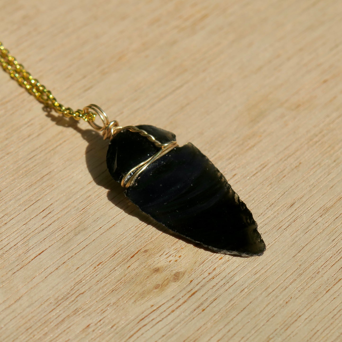 Obsidian Arrow Head Pendant | 14k Gold-Fill Wire