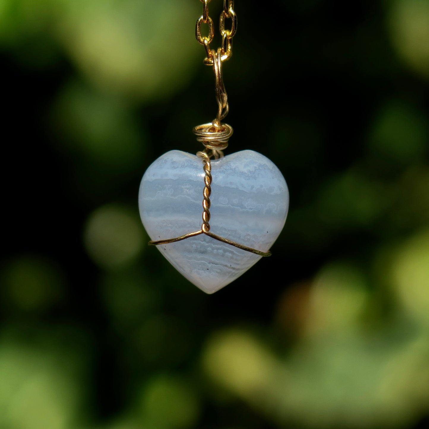 Mini Blue Lace Agate Heart Pendant | 14k Gold-Fill