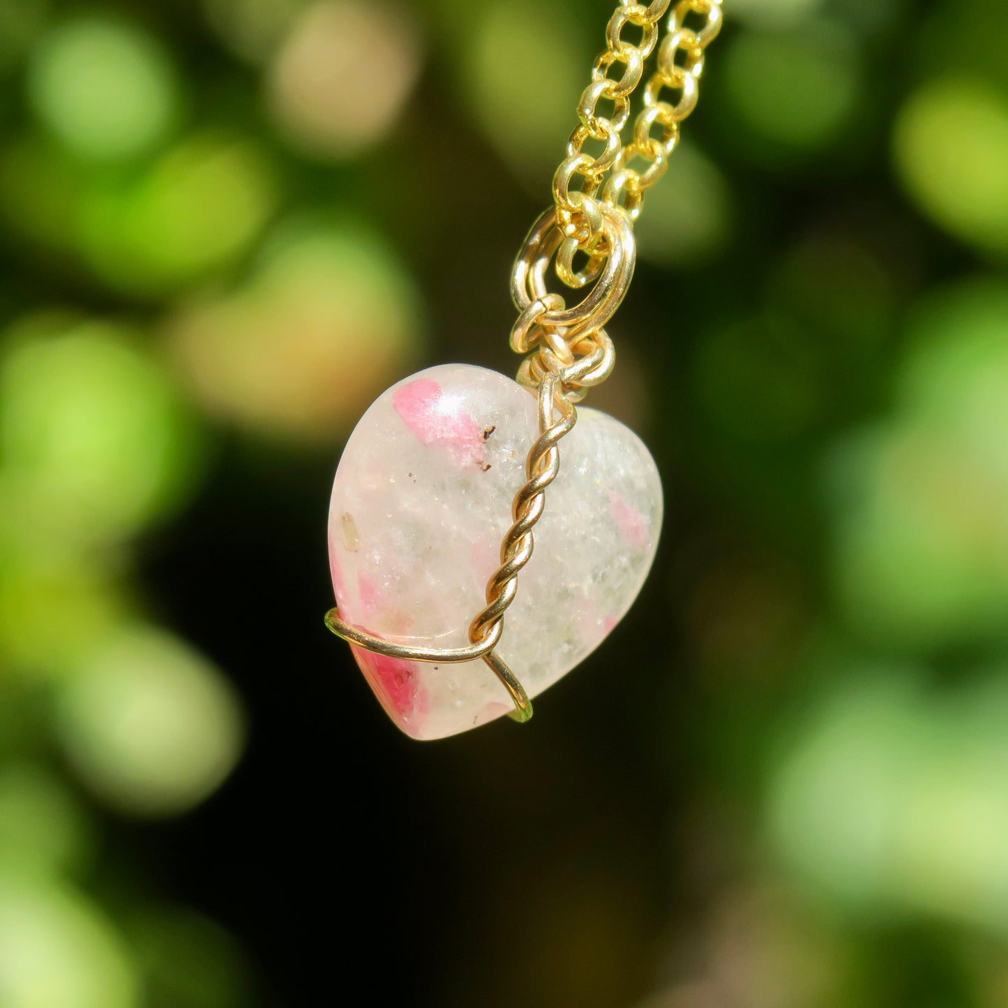 Pink Tourmaline In Quartz Heart Pendant | 14k Gold-Fill