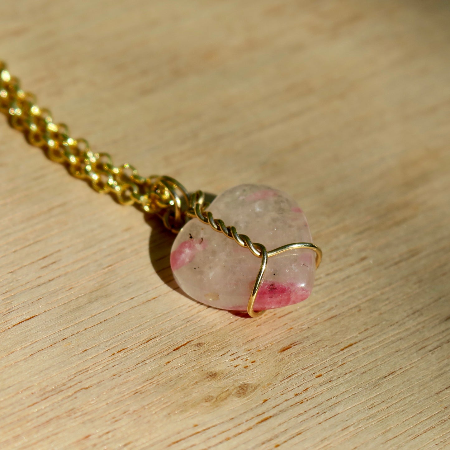 Pink Tourmaline In Quartz Heart Pendant | 14k Gold-Fill