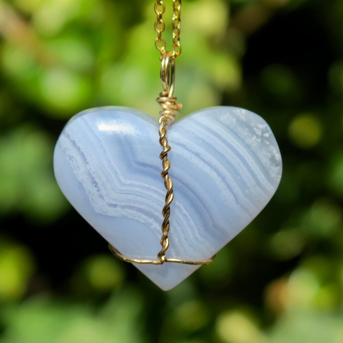 Large Blue Lace Heart Pendant | 14k Gold-Fill