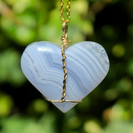 Large Blue Lace Heart Pendant | 14k Gold-Fill