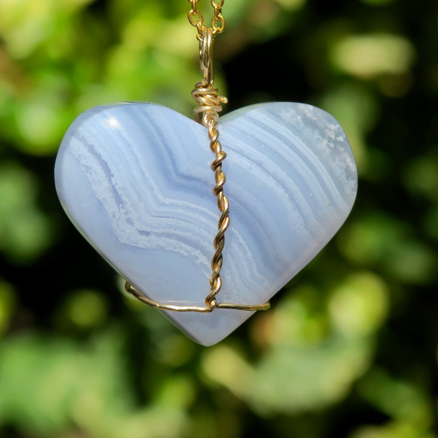 Large Blue Lace Heart Pendant | 14k Gold-Fill