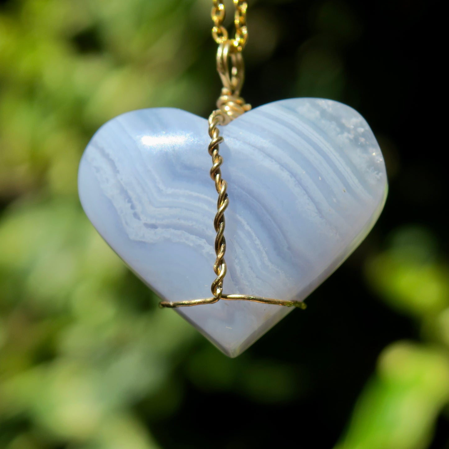 Large Blue Lace Heart Pendant | 14k Gold-Fill