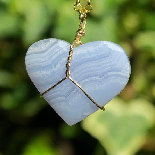 Large Blue Lace Heart Pendant | 14k Gold-Fill
