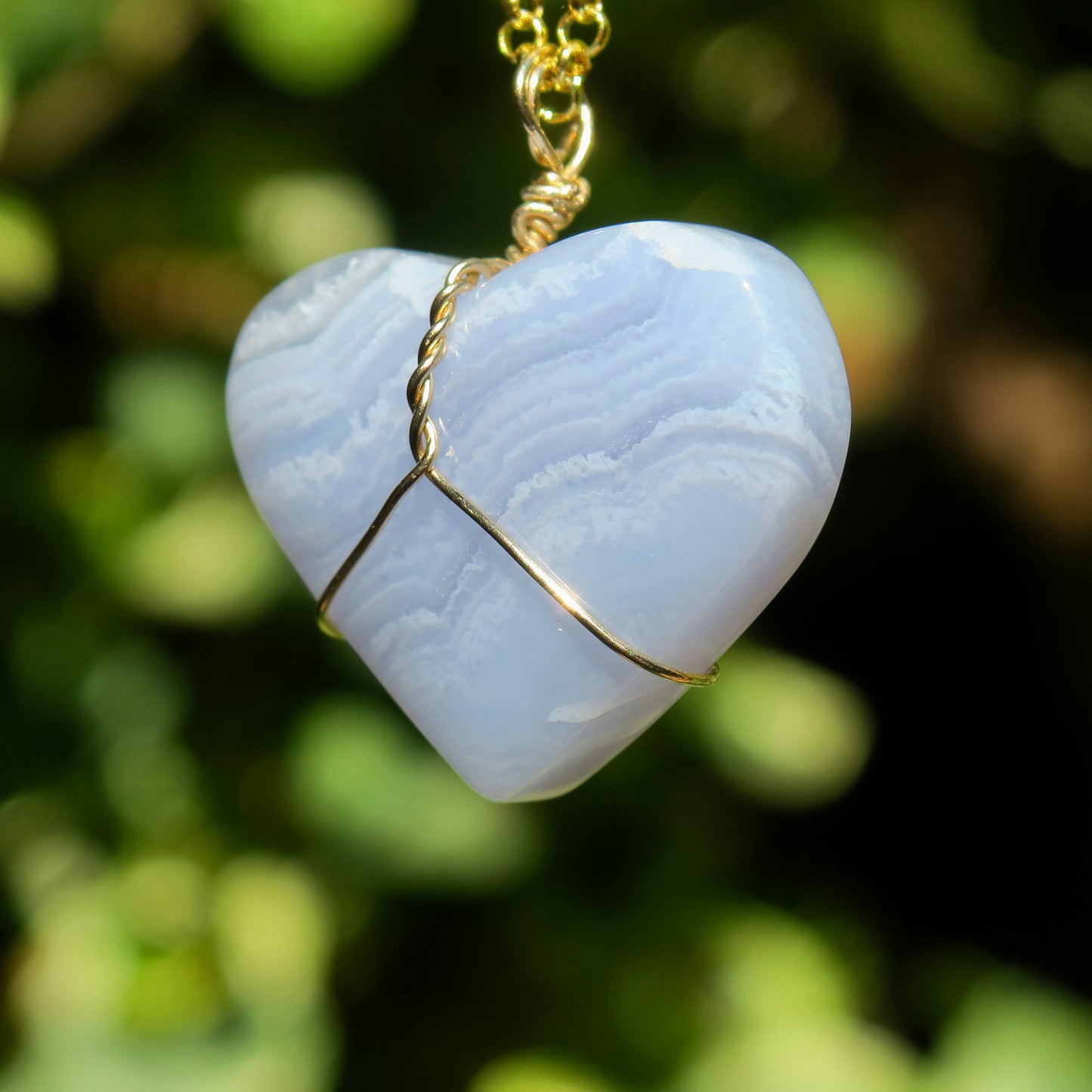 Large Blue Lace Heart Pendant | 14k Gold-Fill