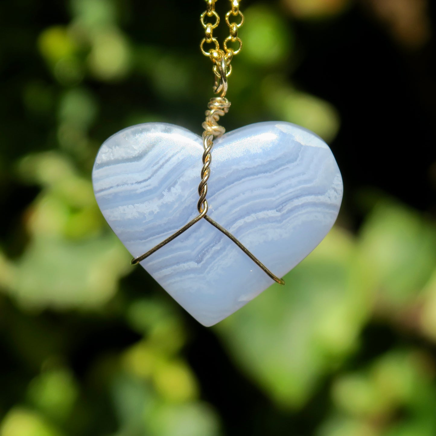 Large Blue Lace Heart Pendant | 14k Gold-Fill