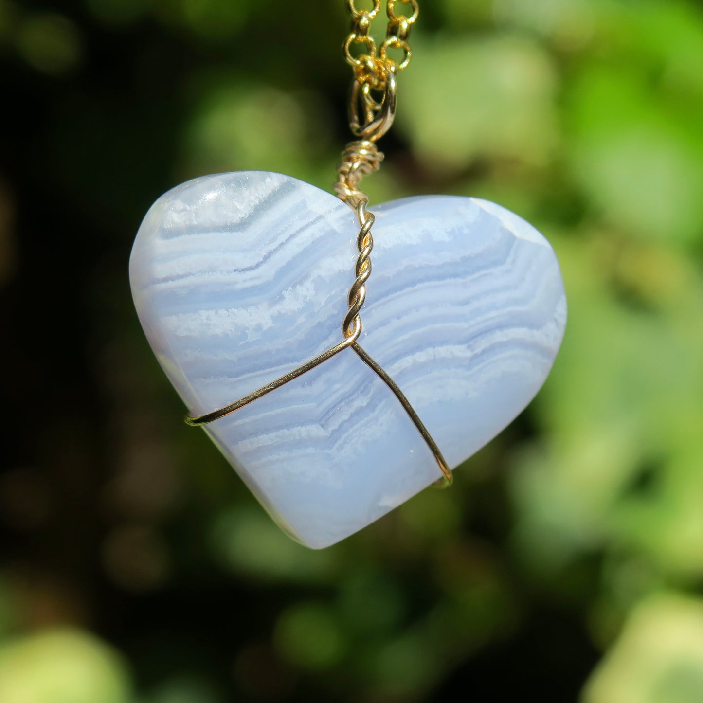 Large Blue Lace Heart Pendant | 14k Gold-Fill