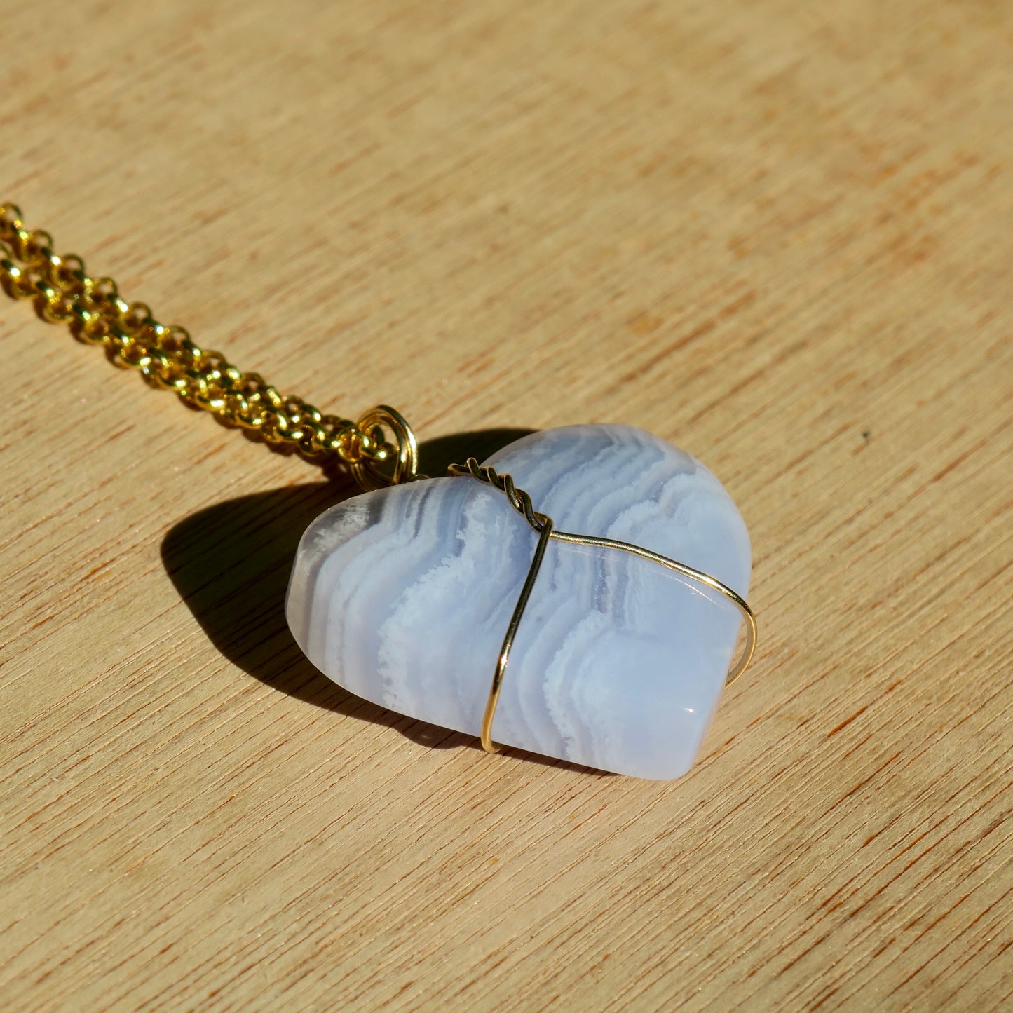 Large Blue Lace Heart Pendant | 14k Gold-Fill