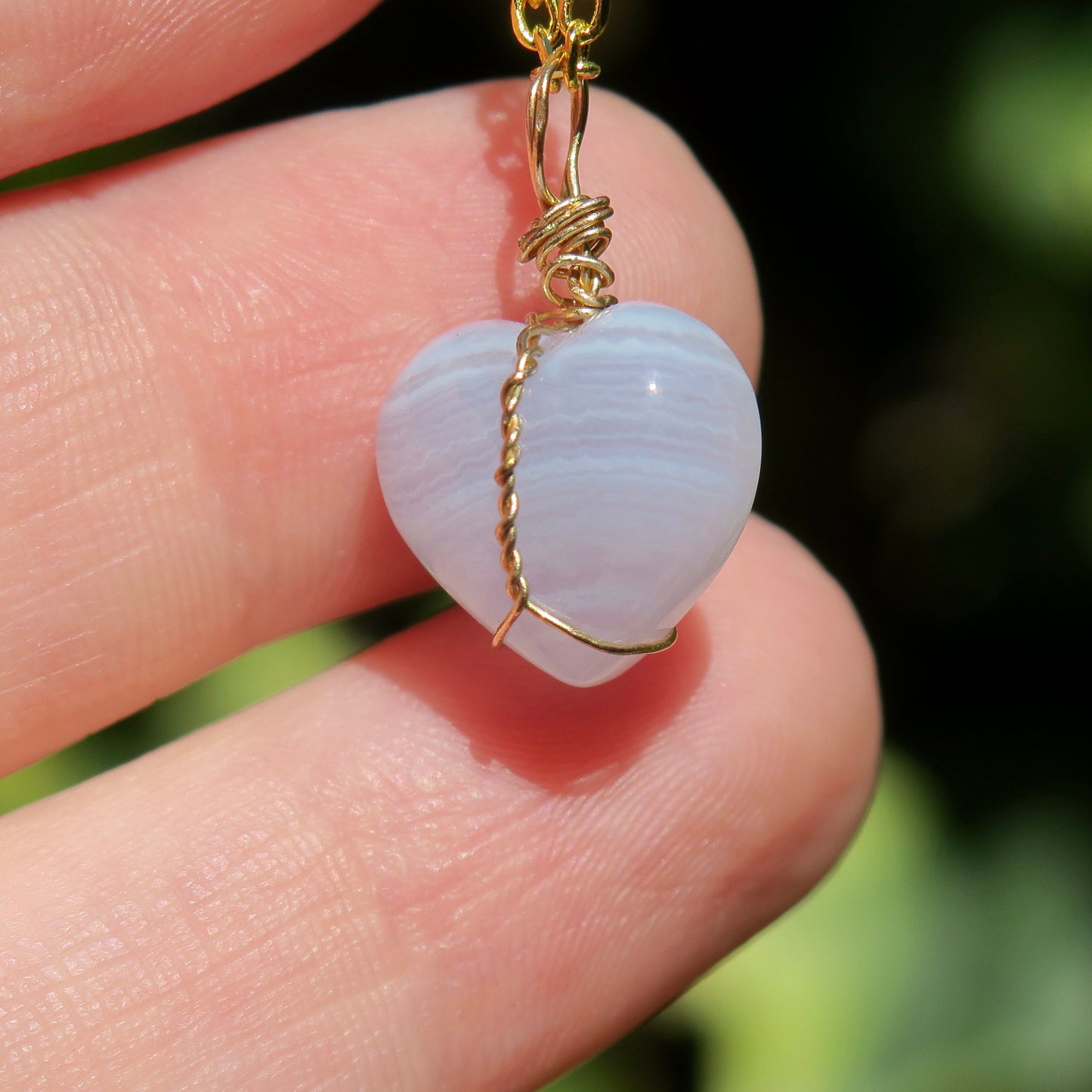 Mini Blue Lace Agate Heart Pendant | 14k Gold-Fill