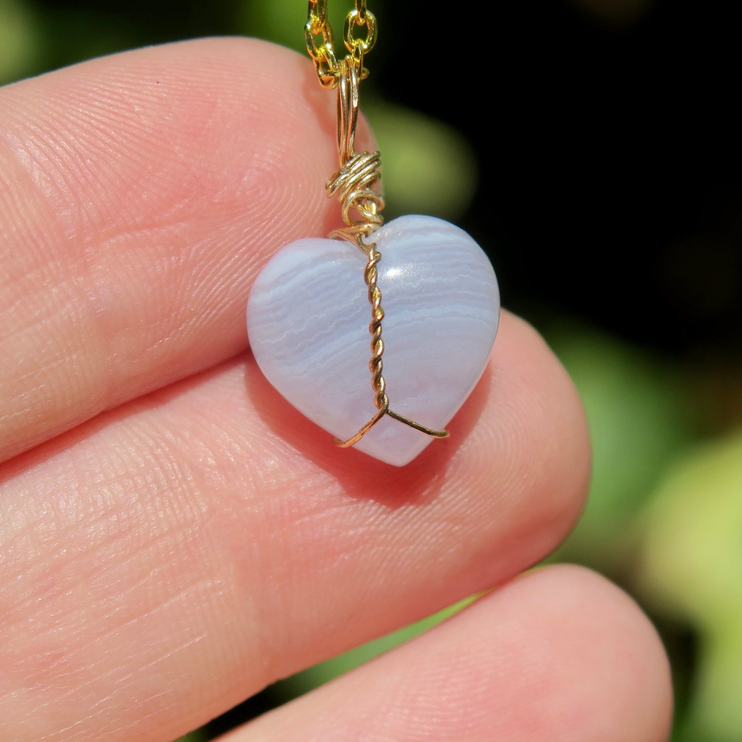 Mini Blue Lace Agate Heart Pendant | 14k Gold-Fill