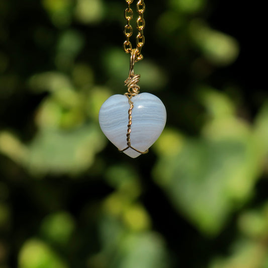 Mini Blue Lace Agate Heart Pendant | 14k Gold-Fill