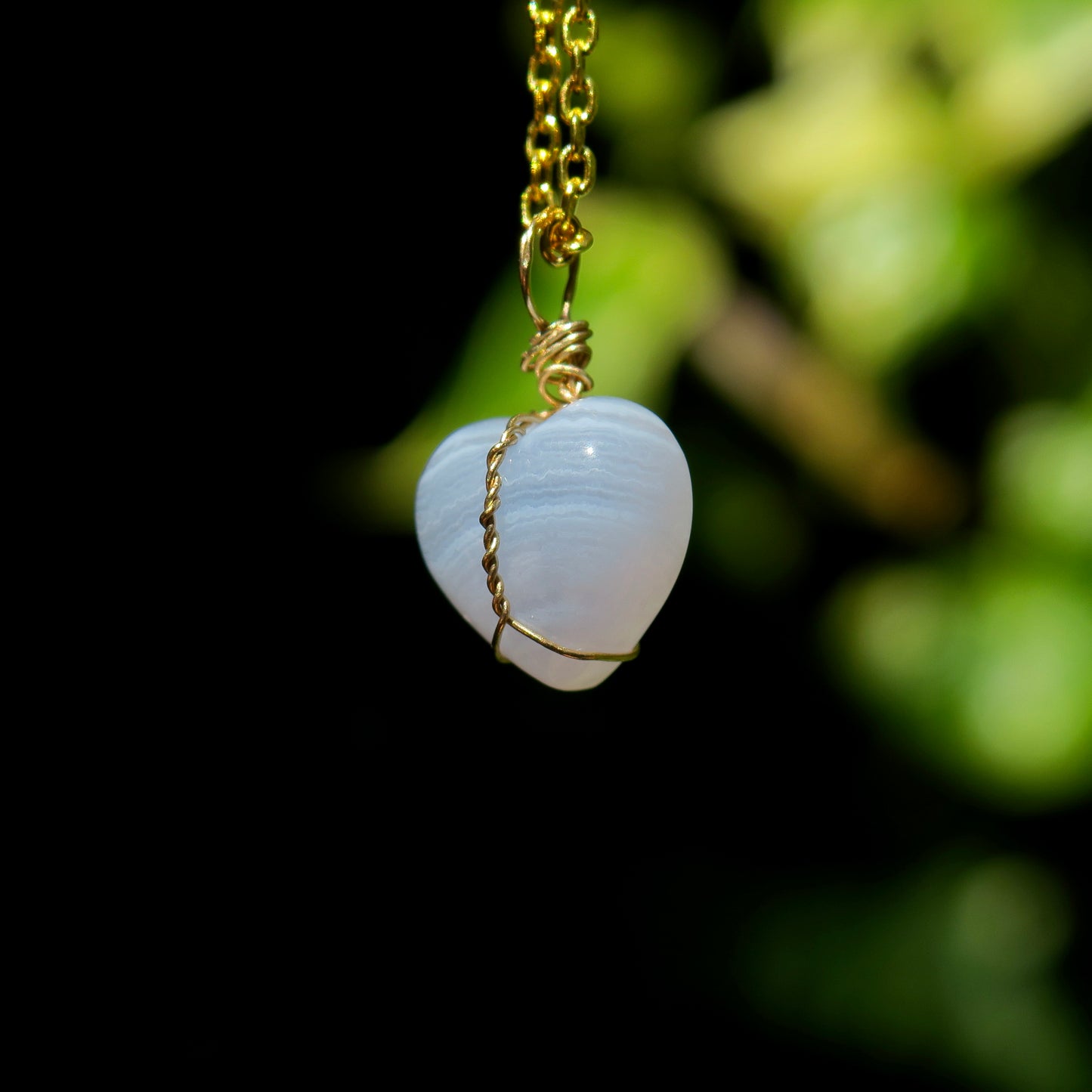 Mini Blue Lace Agate Heart Pendant | 14k Gold-Fill