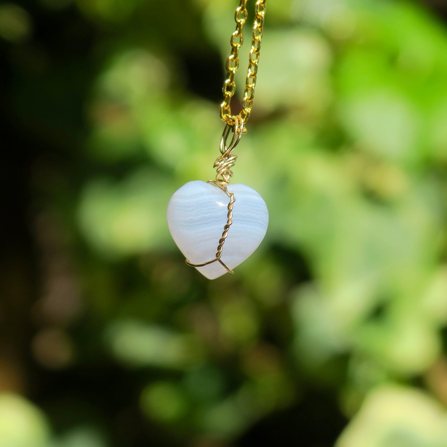 Mini Blue Lace Agate Heart Pendant | 14k Gold-Fill