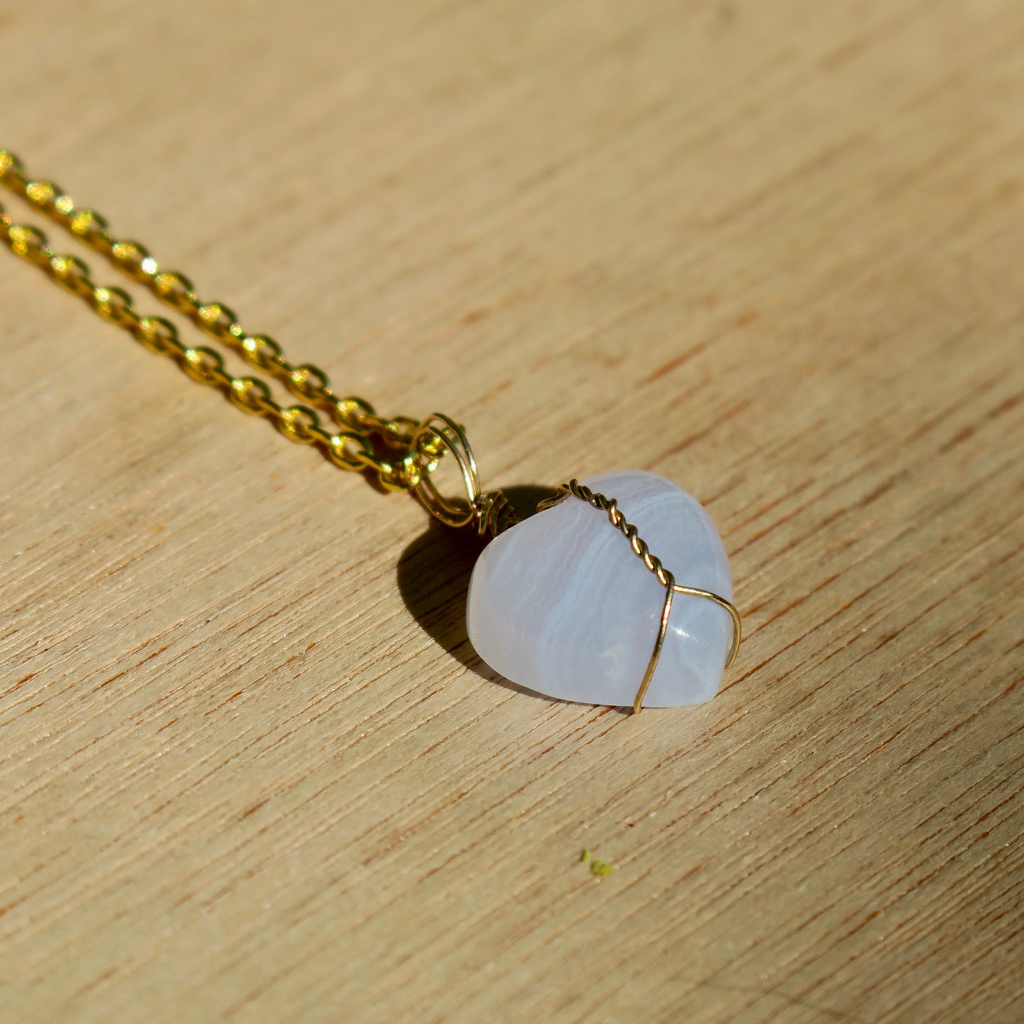 Mini Blue Lace Agate Heart Pendant | 14k Gold-Fill