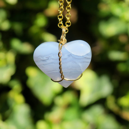 Medium Blue Lace Agate Heart Pendant | 14k Gold-Fill