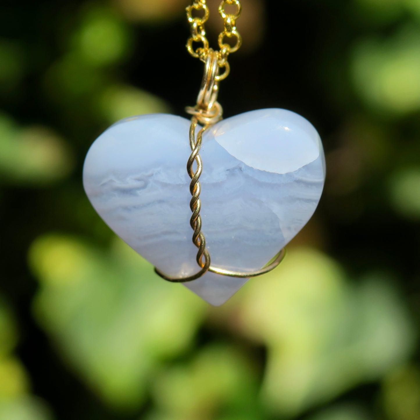 Medium Blue Lace Agate Heart Pendant | 14k Gold-Fill