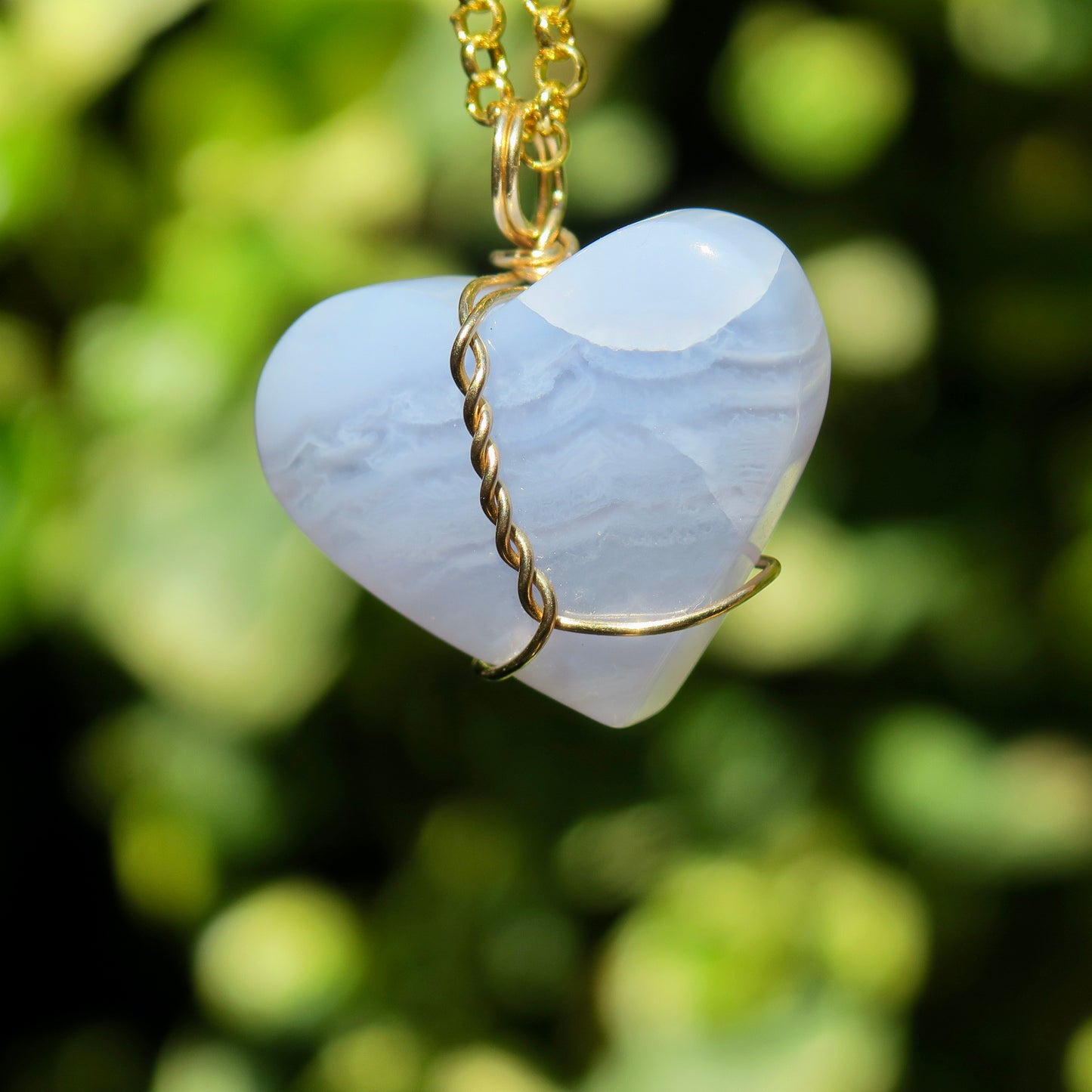 Medium Blue Lace Agate Heart Pendant | 14k Gold-Fill