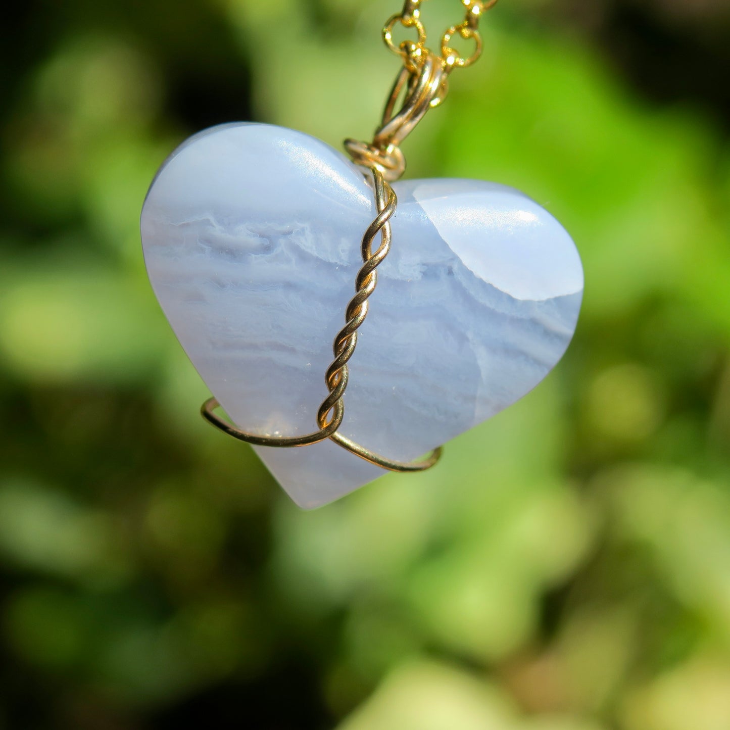Medium Blue Lace Agate Heart Pendant | 14k Gold-Fill