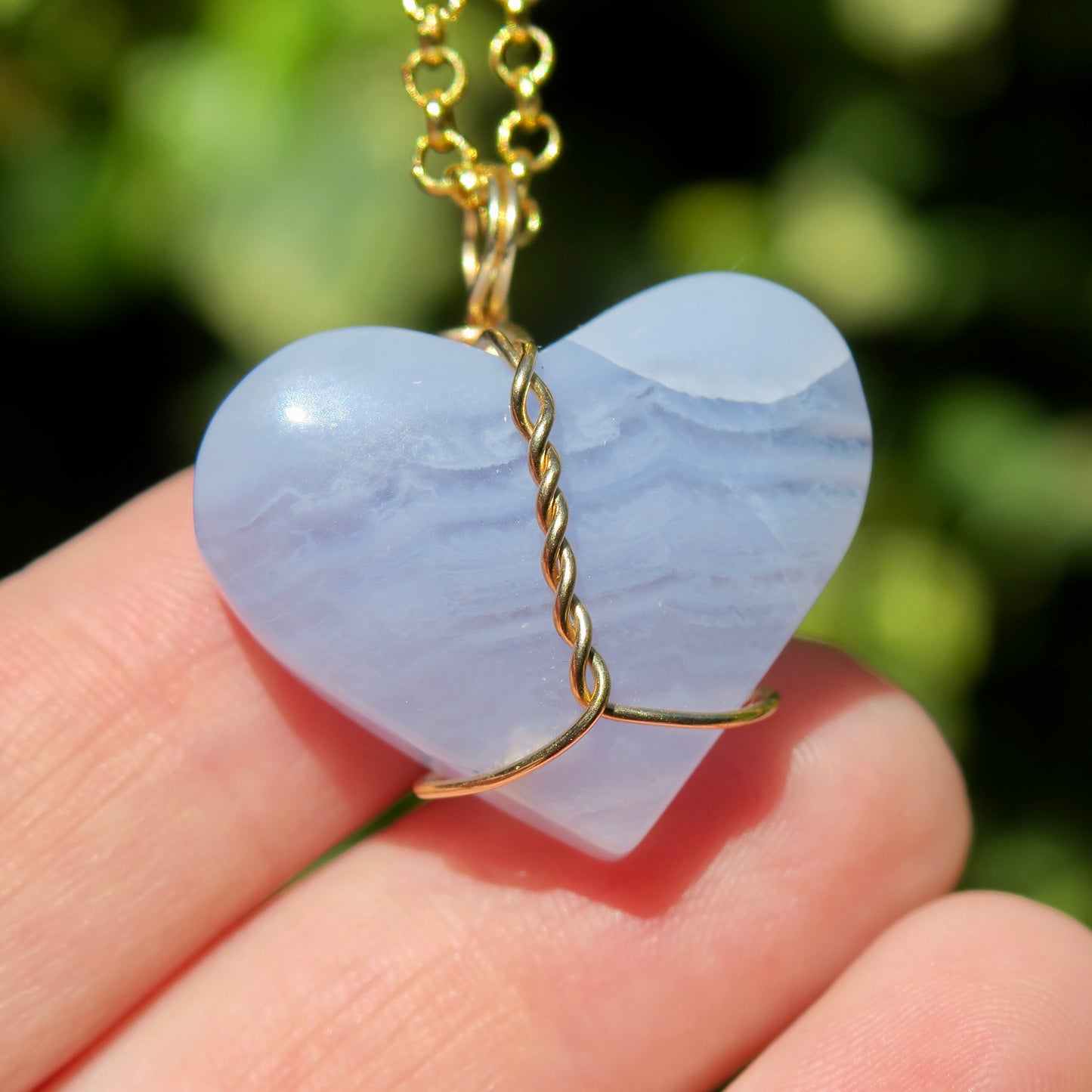 Medium Blue Lace Agate Heart Pendant | 14k Gold-Fill