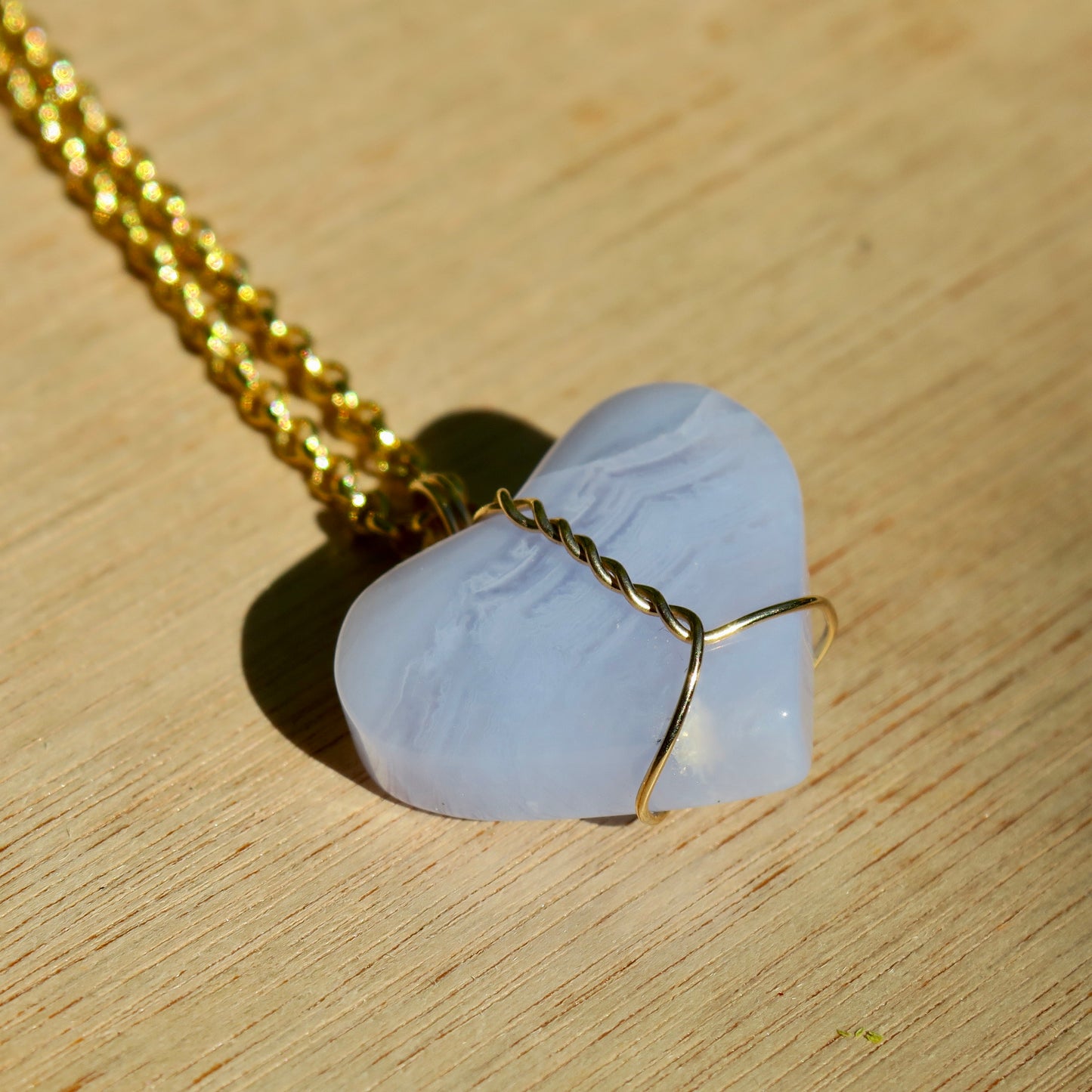 Medium Blue Lace Agate Heart Pendant | 14k Gold-Fill