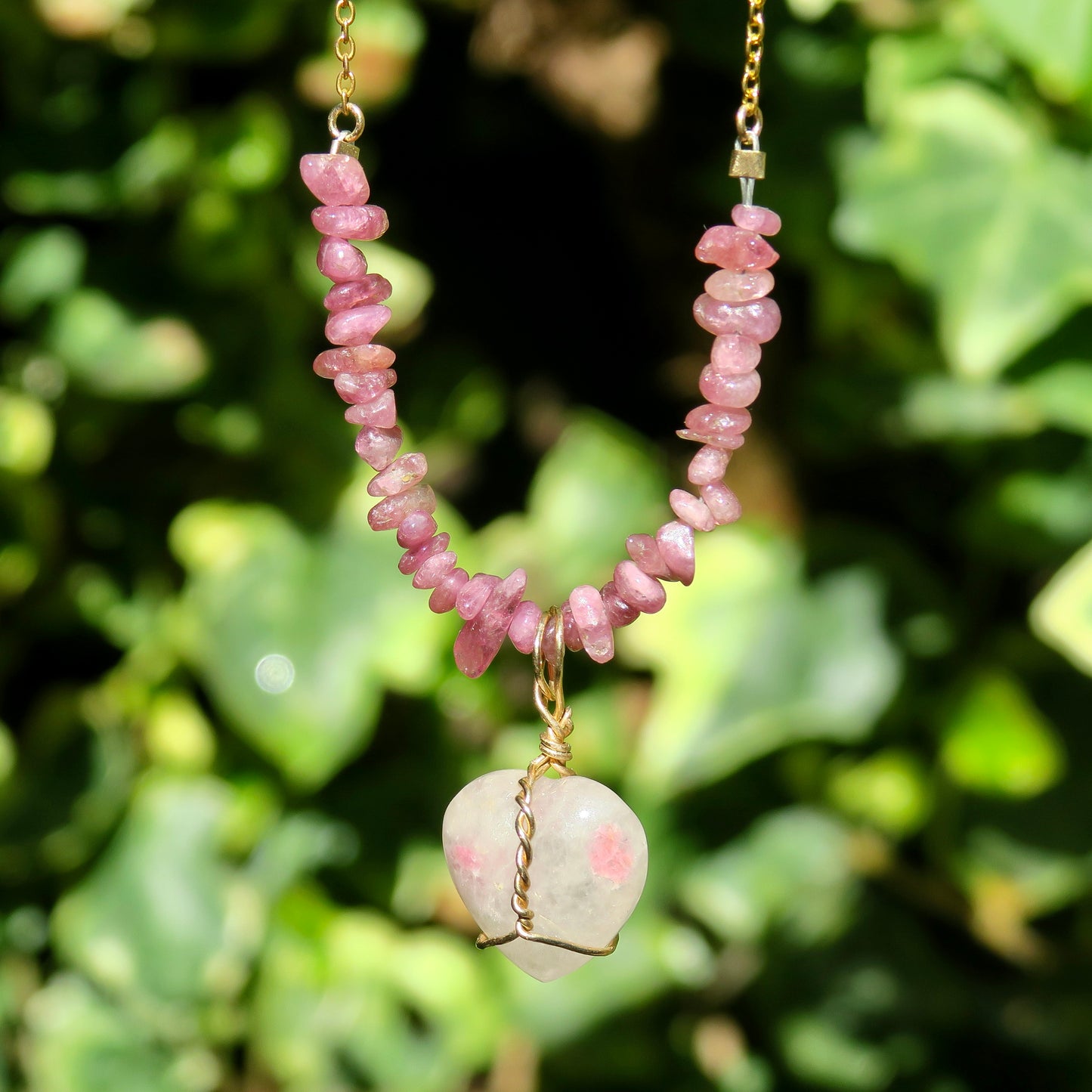 Pink Tourmaline Necklace Pendant | Gold Plated Sterling Silver Chain
