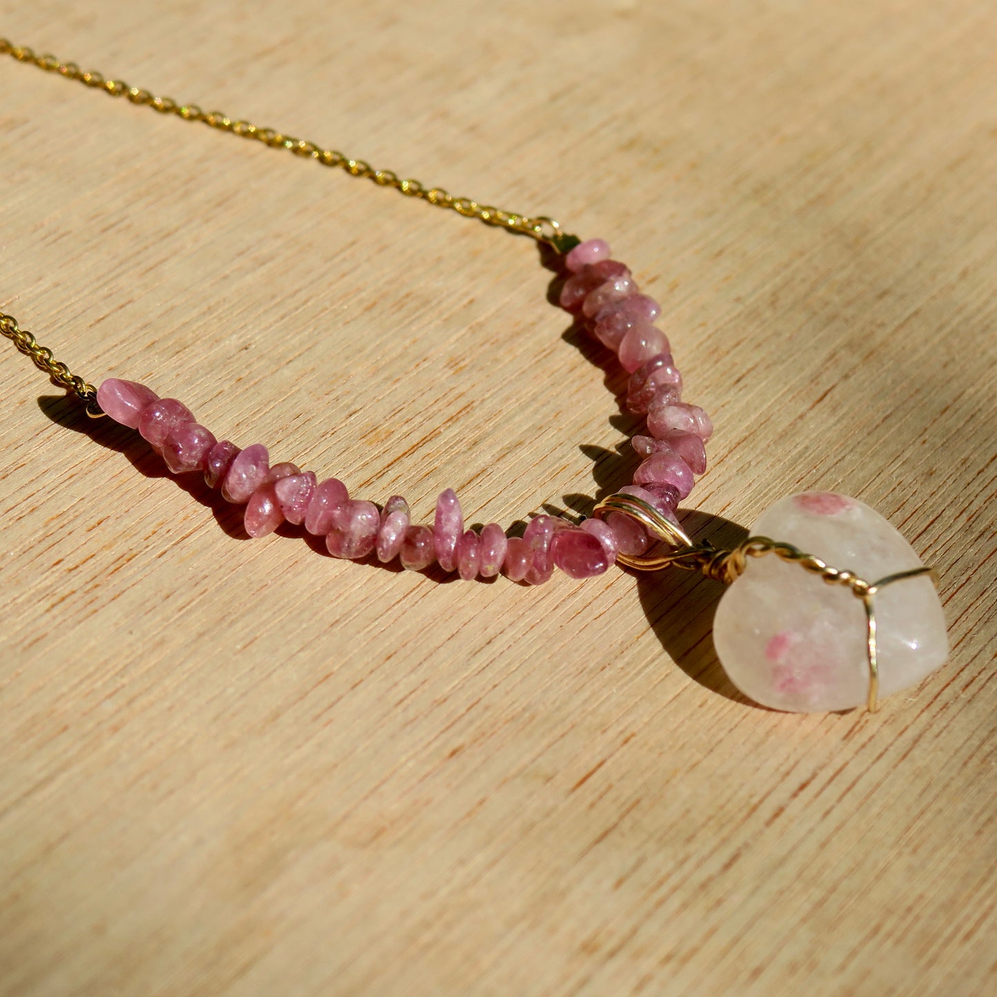 Pink Tourmaline Necklace Pendant | Gold Plated Sterling Silver Chain