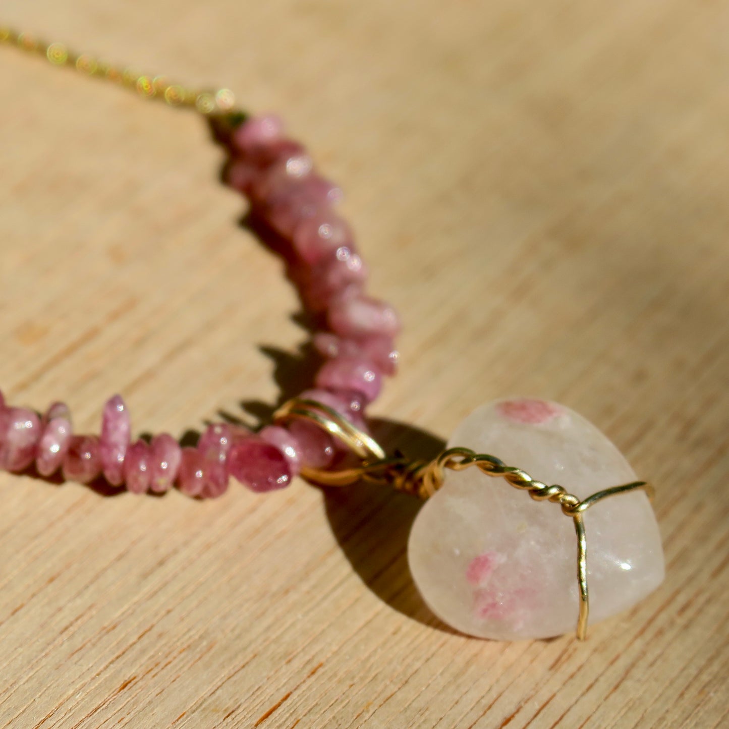 Pink Tourmaline Necklace Pendant | Gold Plated Sterling Silver Chain
