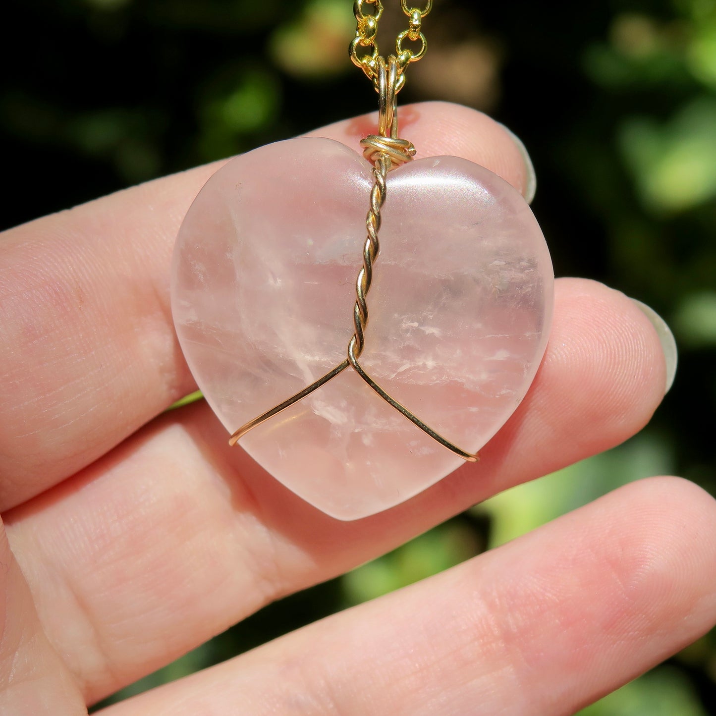 Large Rose Quartz Heart Pendant | 14k Gold-Fill