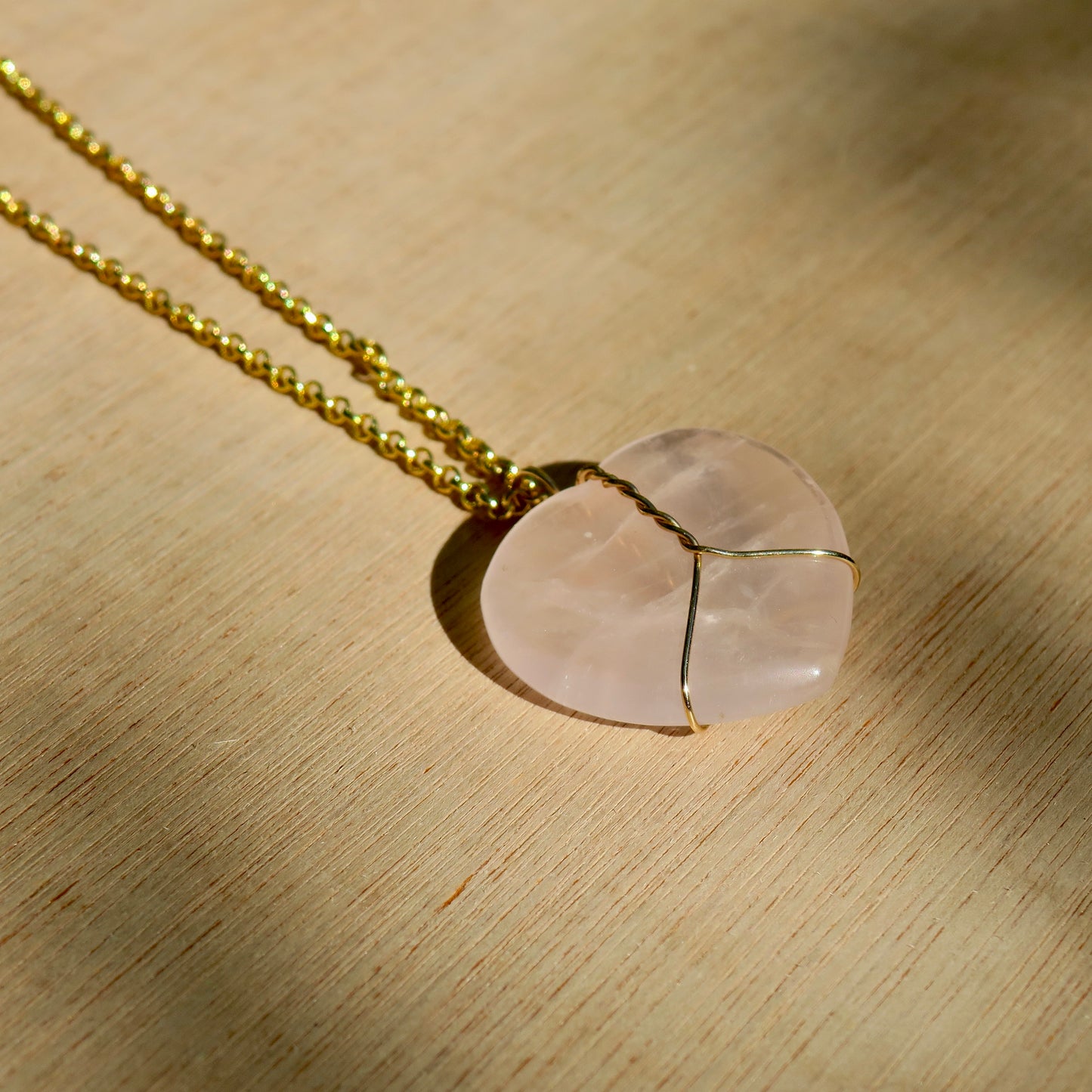 Large Rose Quartz Heart Pendant | 14k Gold-Fill