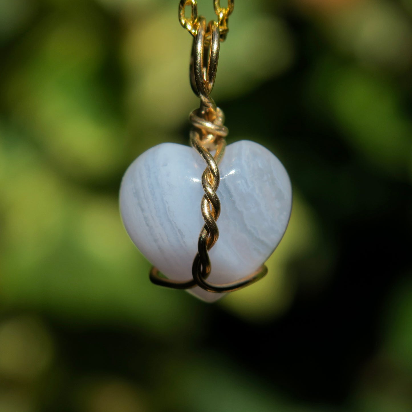 Mini Blue Lace Agate Heart Pendant | 14k Gold-Fill