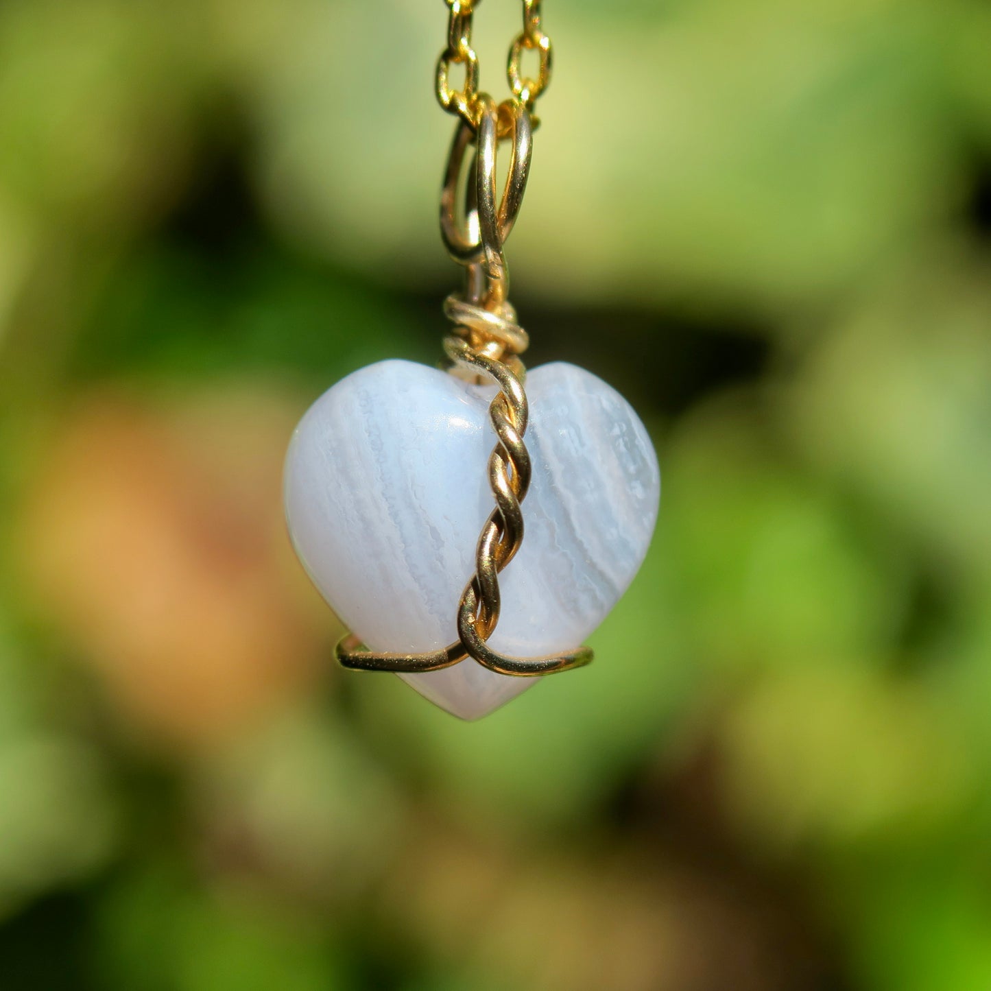 Mini Blue Lace Agate Heart Pendant | 14k Gold-Fill