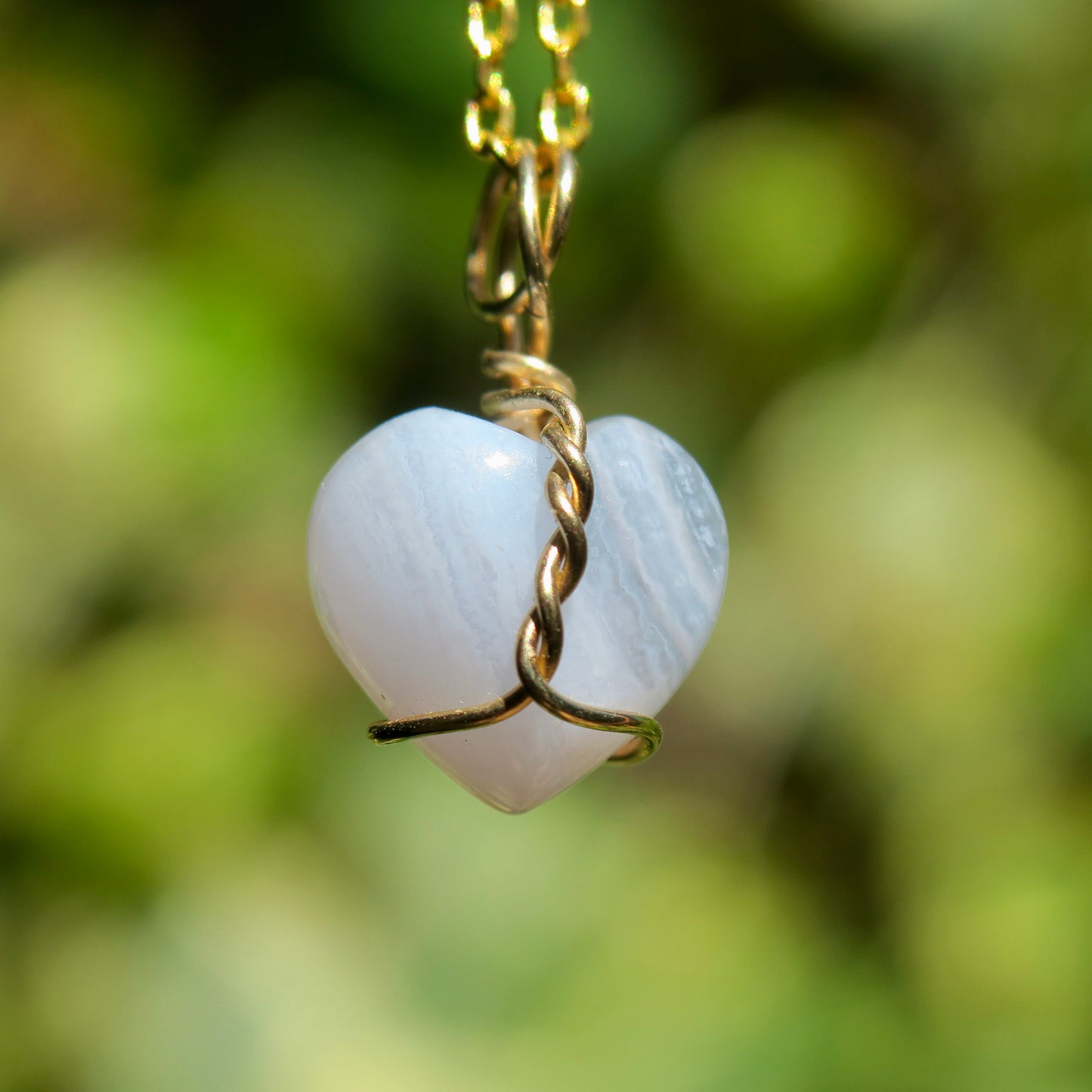 Mini Blue Lace Agate Heart Pendant | 14k Gold-Fill