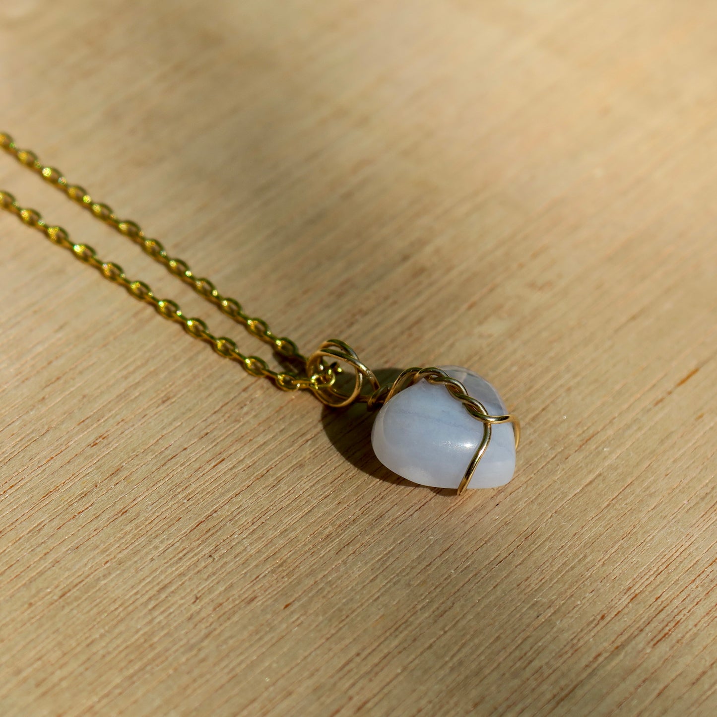 Mini Blue Lace Agate Heart Pendant | 14k Gold-Fill